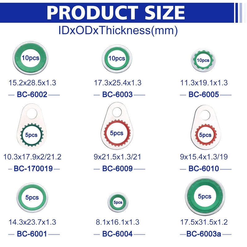 BUSY-CORNER A/C System Compressor Gasket Seals Air Conditioning Compressor Port Seal Washer Kit 60 Pieces Gasket Bonded Seal Assortment - Image 2
